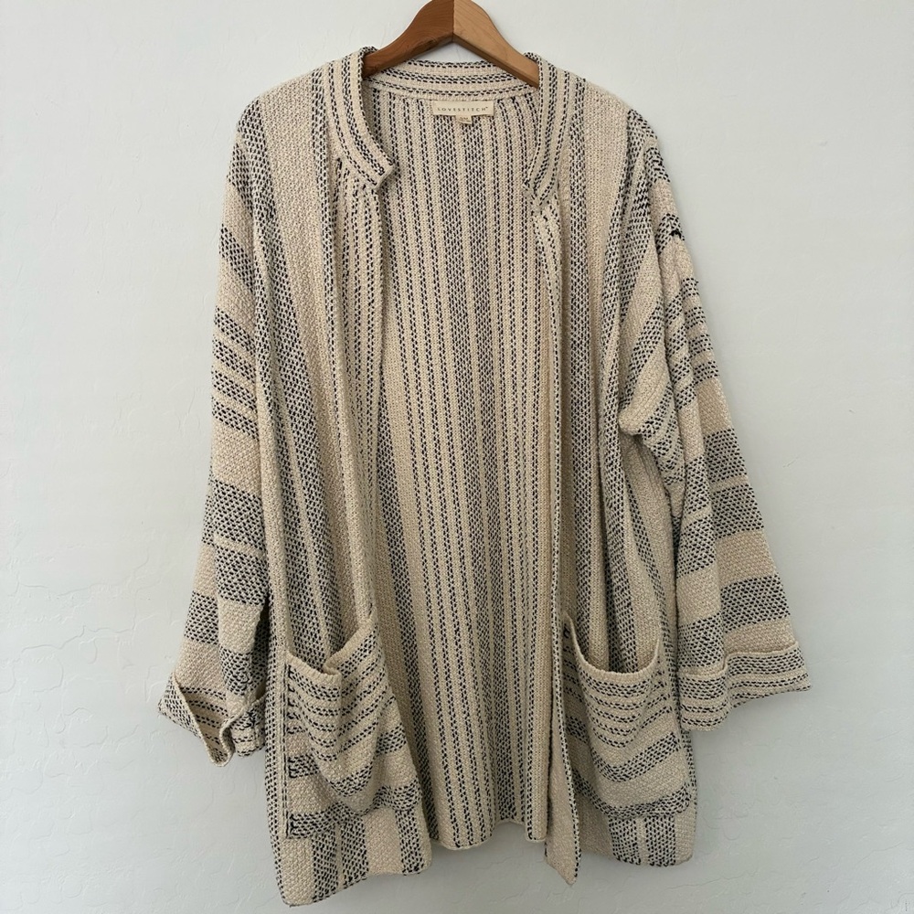 Lovestitch Cream + Black Knit Sweater / Thick + Heavy / Very oversized fit S/M